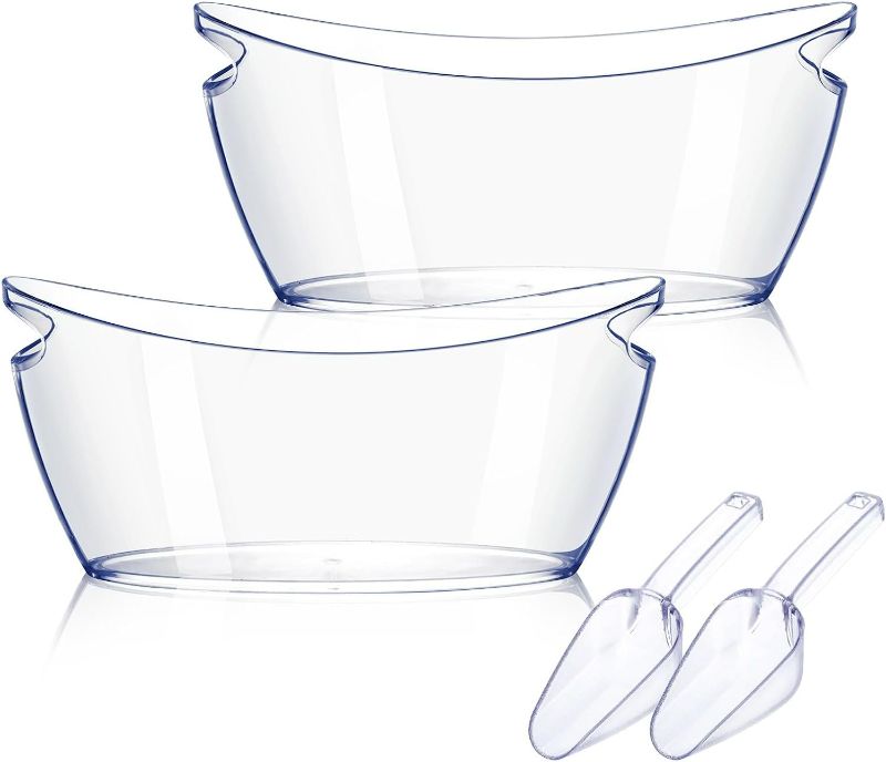 Photo 1 of Ice Bucket 2 PCS,Acrylic Ice Buckets for Parties, Mimosa Bar Supplies Beverage Tub and Scoops for Champagne Beer Sparkling Wine Cocktails?5.5L?Extra Large Model (Clear) (clear)