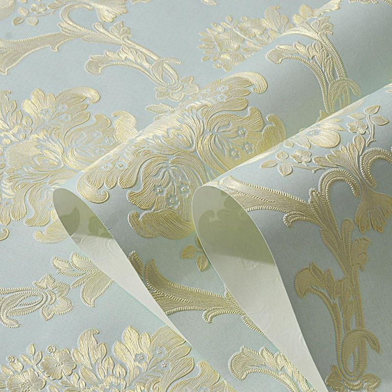 Photo 1 of Wallpaper Peel and Stick Modern European Style 3D Embossed Damask Wallpaper Self Adhesive Contact Paper Removable Non-Woven for Bedroom Living Room Wall Covering 20.8" x 197" Light Blue