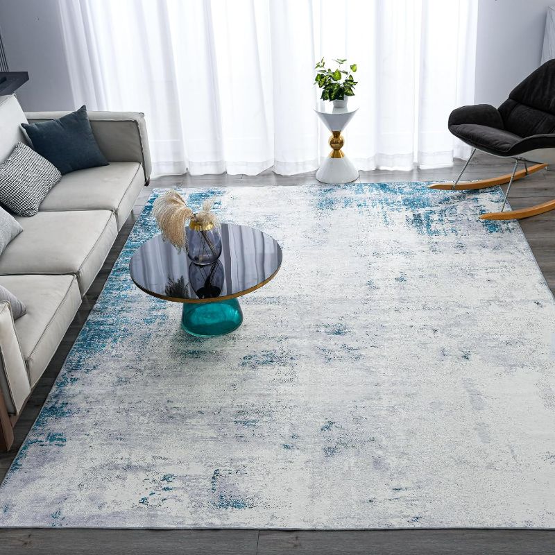 Photo 1 of Washable Rug 5'x7' Abstract Machine Washable Rugs Ultra-Thin Area Rugs for Living Room Non Slip Stain Resistant Modern Carpet for Bedroom Dining Room Office Kitchen Blue Rug Washable (Blue)