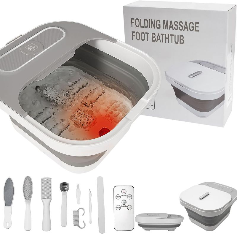 Photo 1 of Collapsible Foot Spa Bath with Heat and Massage Rollers, Bubble, Foot Pedicure Kit, Temperature Control, Red Light, Pedicure Foot Spa, Foot Bath