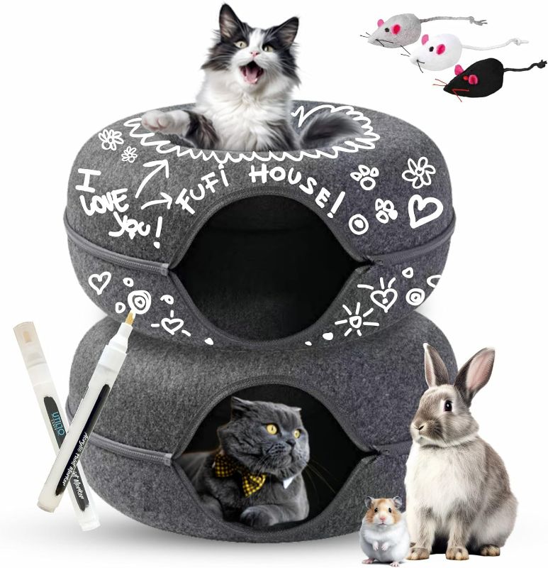 Photo 1 of 2 Pack XL (24inch) Cat Cave Tunnel + One Super Acrylic Marker + 3 Cat Toys. Cats Tunnel Bed, Hideout: Multiple Beds, Donut Toy and Peekaboo Tube