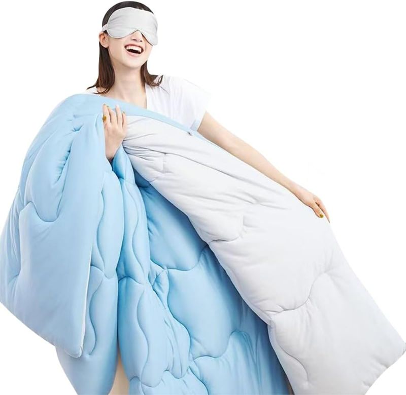 Photo 1 of COTTEBED Reversible Blue and Light Gray Bed Comforter Queen Sets, Jersey Knit T-Shirt Feel Ultra-Soft Lightweight Breathable Cozy Bedding Down Quilt Blanket & 2 Pillowsham All Season Use (Full/Queen)