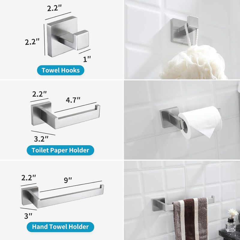 Photo 2 of Bathroom Accessories Towel Bar Set: 10 Pieces Matte Black Bathroom Hardware Square SUS304 Stainless Steel - Wall Mounted Towel Rack&Toilet Paper Holder&Towel Ring and Towel Hook