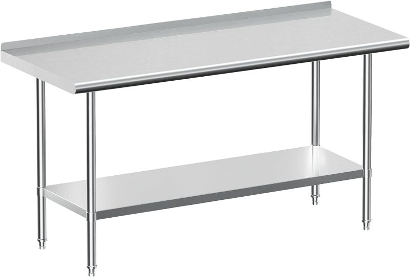 Photo 1 of Stainless Steel Work Table with Backsplash, Commercial Table for Prep & Work Table for Restaurant and Home - 24" D x 60" W x 34" H Inches