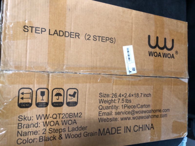 Photo 3 of Step Ladder, Widening Pedals for Extra Balance, Lightweight Step Stool, Easy to Move Around, Foldable Ladder, Space Saving, Anti-Slip Stepladder 300 lbs Capacity (2 Step, Black & Wood Grain)