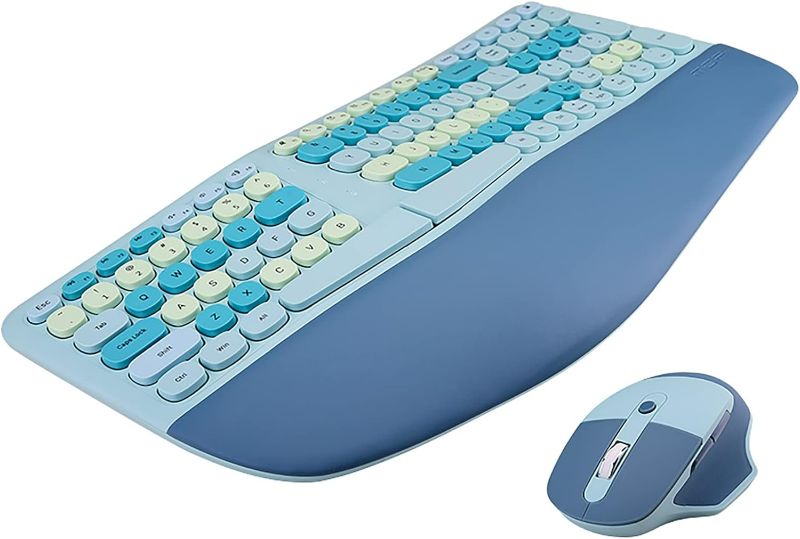 Photo 1 of Wireless Ergonomic Keyboard and Mouse Combo, Colorful Split Keyboard Ergonomic, PU Wrist Rest, Comfortable Natural Typing, 2.4G Connectivity, Compatible with PC/Laptop (Blue)