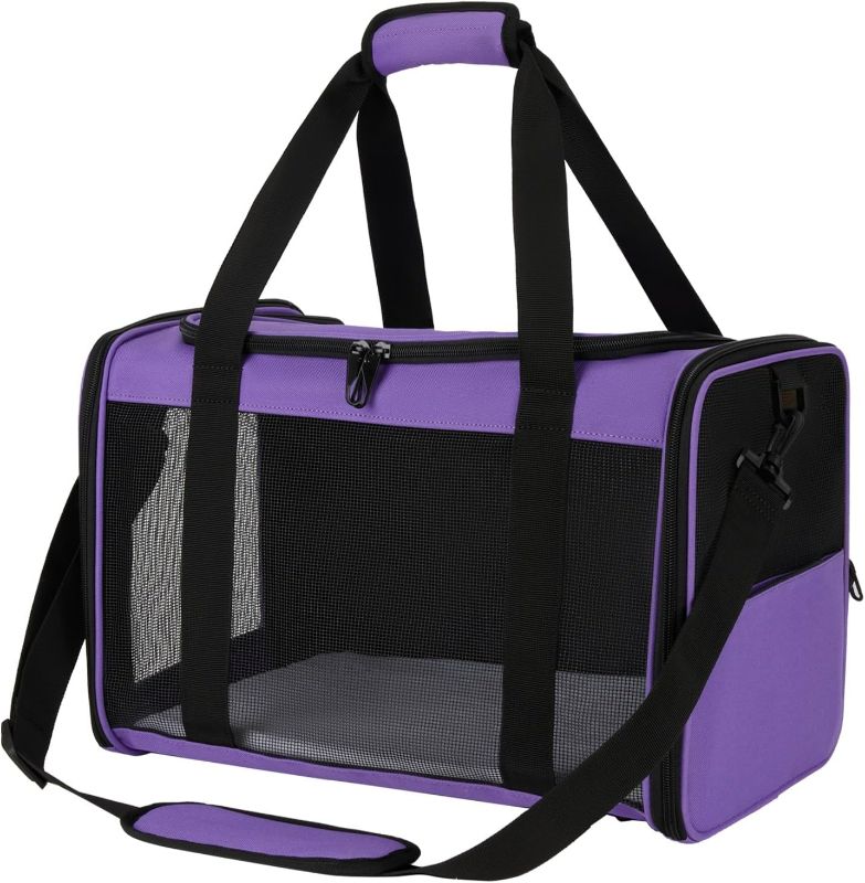 Photo 1 of Cat Carrier Soft Sided Cat Carrier Airline Approved Under Seat,TSA Airline Approved Dog Carrier up to 15 Lbs,Travel Pet Carrier for Small Dogs Medium Cats (Medium Purple)