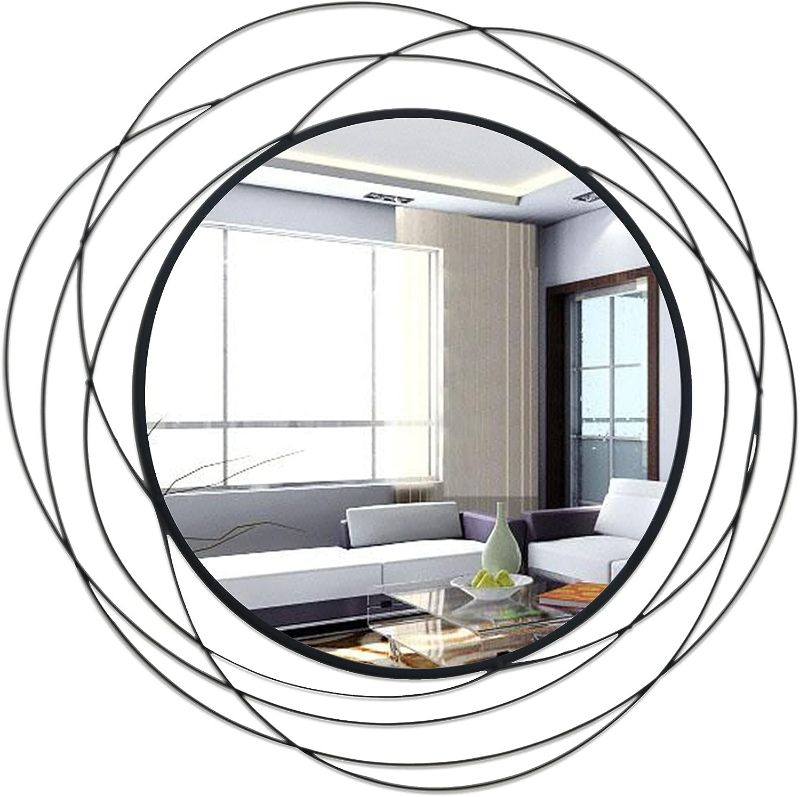 Photo 1 of ironsmithn Wall Mirror Mounted Round Decorative Mirrors Circle for Bathroom Vanity, Living Room or Bedroom 26.8” x26.8” (Black)