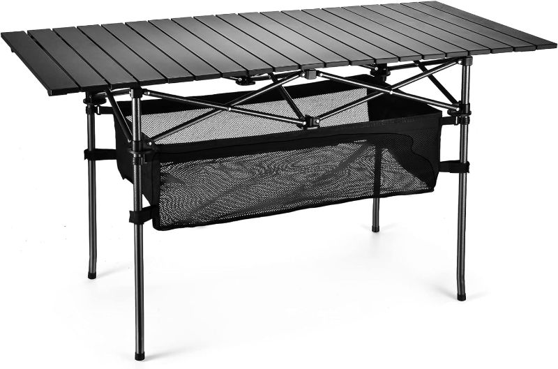 Photo 1 of Sanny Outdoor Folding Portable Picnic Camping Table, Aluminum Roll-up Table with Easy Carrying Bag for Indoor,Outdoor,Camping, Beach,Backyard, BBQ, Party, Patio, Picnic