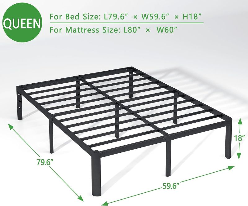 Photo 1 of 18 Inch Queen Bed Frame with Round Corners, Heavy Duty Metal Platform Bed Frame Queen Size, Noise Free, No Box Spring Needed, Easy Assembly - Sturdy and Elegant, Black