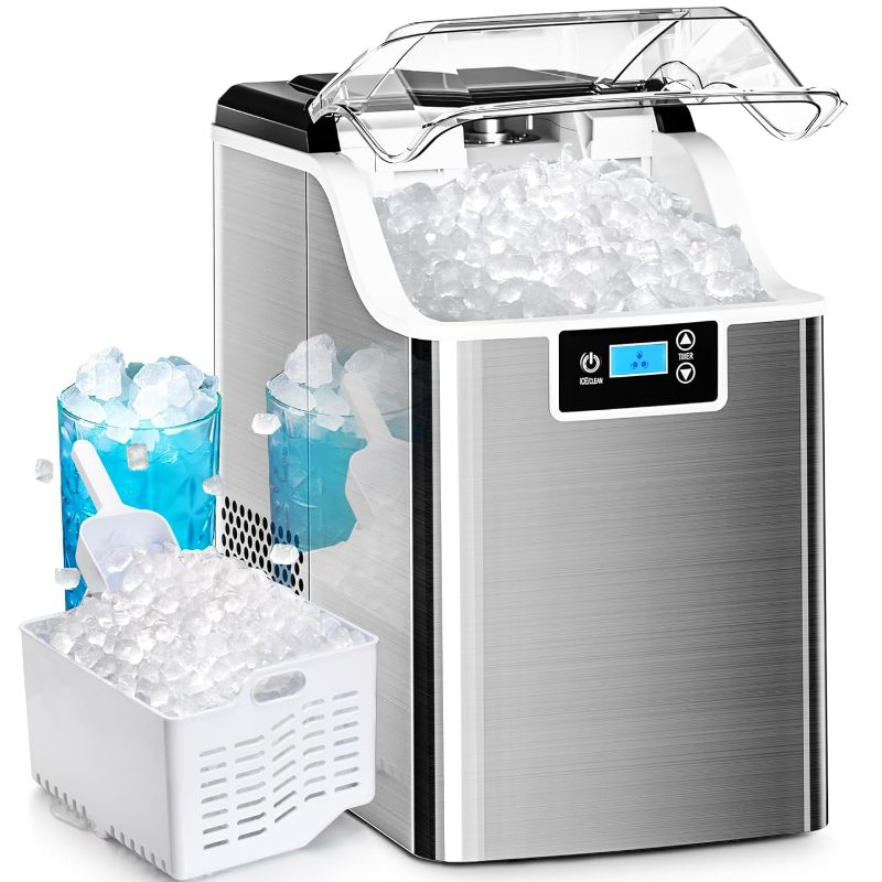 Photo 1 of Kismile Nugget Ice Makers Countertop, 45lbs/Day Pebble Ice Maker Machine with 24-Hour Timer, Self-Cleaning Crushed ice Maker with Ice Scoop and Ice Basket for Home & Kitchen (Stainless Steels Silver)