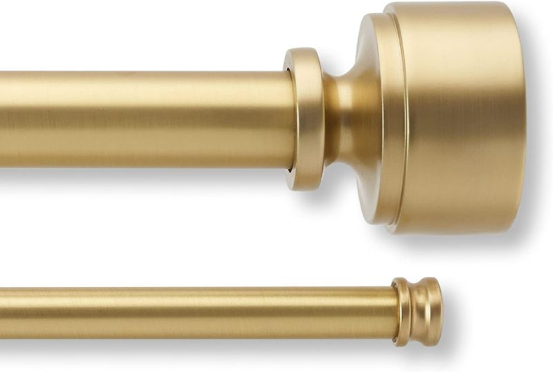 Photo 1 of MODE Premium Collection Double Curtain Rod Set (1 1/8" Front Rod and 5/8" Back Rod) with Mod Doorknob Curtain Rod Finials, Wall Mounted Adjustable Curtain Rod, Fits 36” to 72” Windows, Brushed Gold