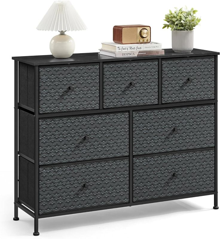 Photo 1 of Collection - Dresser for Bedroom, Chest of Drawers, Closet Organizer and Storage Cabinet with 7 Fabric Drawers, Metal Frame, Ebony Black and Ink Black ULTS117B01
