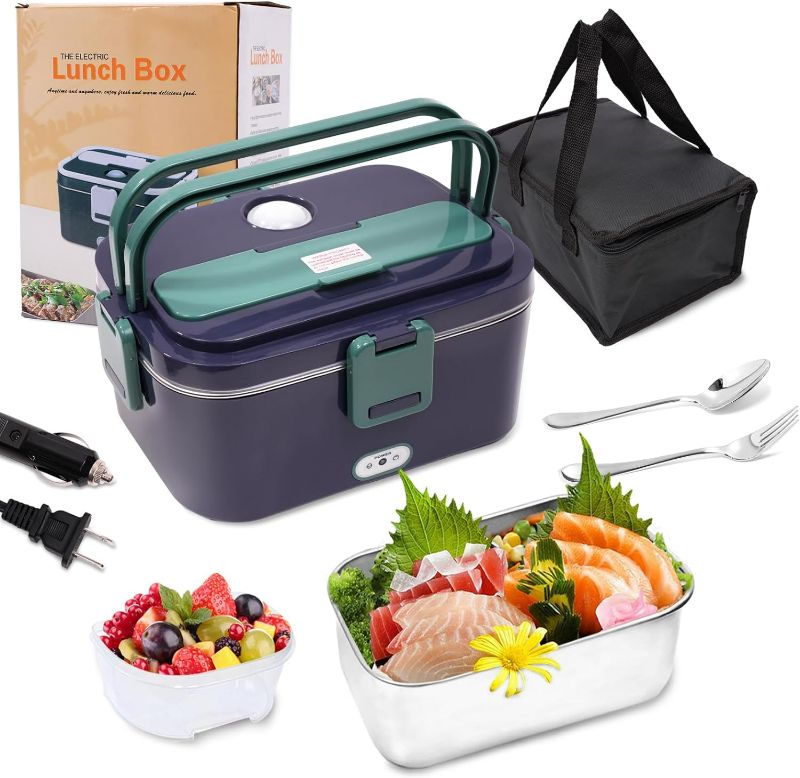 Photo 1 of Electric Lunch Box Food Heater, 2 in 1 Heated Lunch Box for Car Truck Home Work Adults Food Heating, Leak Proof, 1.8L Removable Stainless Steel Container, 110V/12V/24V 80W