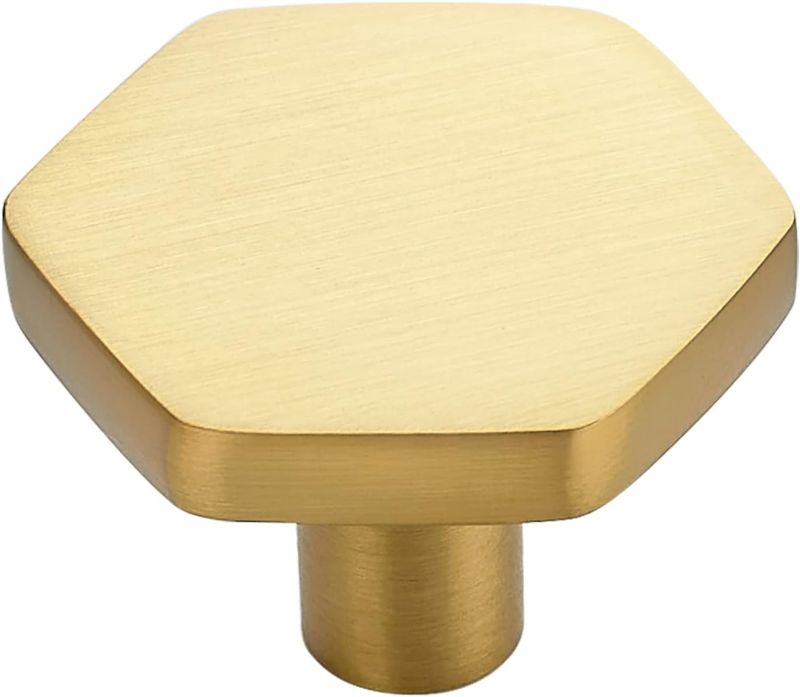 Photo 1 of Home Expert Gold Cabinet Knobs 15 Pack Solid Kitchen Cabinet Knobs Hexagon 1.1'' Brushed Gold Knobs for Kitchen Cabinets and Drawers Dresser Knobs