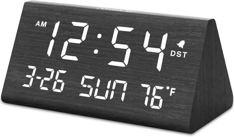 Photo 1 of DreamSky Digital Alarm Clocks for Bedrooms - Wooden Electric Clock with USB Ports, Date, Weekday, Temperature, 0-100% Brightness Dimmer, Adjustable Alarm Volume, Snooze, Auto DST