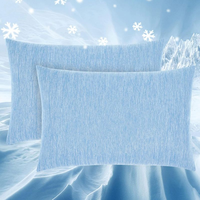 Photo 1 of Topcee Cooling Pillowcase, 2 Packs Queen Size Arc-Chill Q-Max>0.5 Ultra Soft Cooling Pillow Cases for Hair and Skin, Breathable Cold Pillow Case for Hot Sleepers & Night Sweats (Blue 20x30)