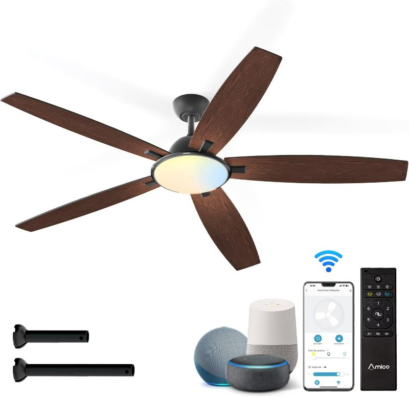 Photo 1 of Amico Ceiling Fans with Lights, 52'' Smart Modern Ceiling Fan with Remote Control, Reversible DC Motor, 5 Blades, 6 Speeds, 3CCT, Dimmable, Noiseless, Alexa Ceiling Fan for Bedroom, Kitchen, Farmhouse