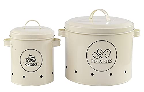 Photo 1 of HOME-X Canister Set for Kitchen Counter, Potato and Onion Storage Containers, Set of 2 Potato: 8 ½ " D X 7 ¾ " H, Onion: 5 ½ " D X 6 ¼ " H, Soft W
