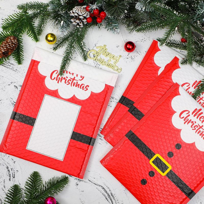 Photo 1 of 50 Pcs Christmas Poly Bubble Mailers Santa Claus Suit Holiday Padded Envelopes with Writable Area Self Sealing Shipping Bags for Small Business Cute Packaging Bags for Mailing (9 x 11 Inch)