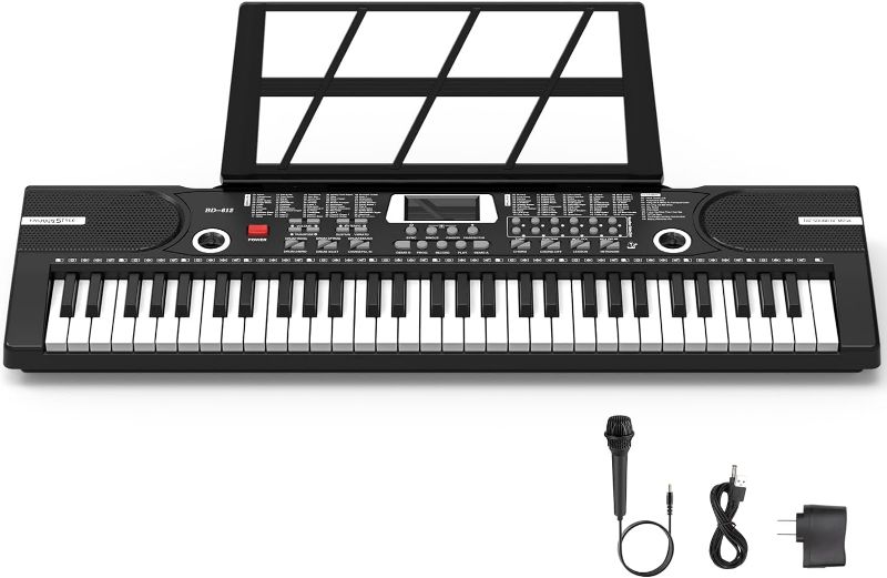 Photo 1 of 61 Keys Keyboard Piano, Electronic Digital Piano with Built-In Speaker Microphone, Sheet Stand and Power Supply, Portable Keyboard Gift Teaching for Beginners