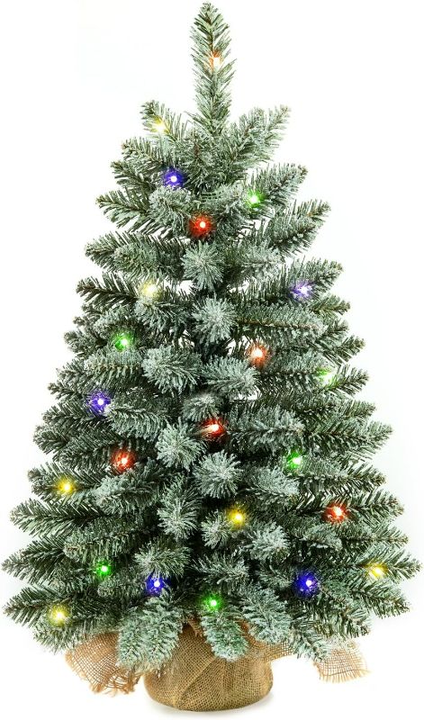 Photo 1 of 2 ft Mini Christmas Trees with 25 F5 LED Lights, 24" Decorated Burlap Artificial Tabletop Christmas Trees Home Party Decoration for Kitchen Dining Room Window