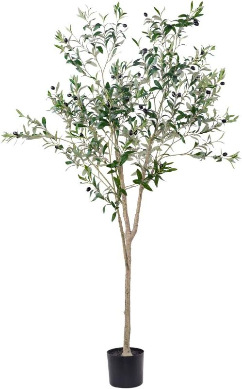 Photo 1 of Artificial Olive Tree, 6FT Tall Faux Silk Plant Artificial Tree in Potted Oliver Branch Leaves and Fruits for Modern Home Decor Indoor