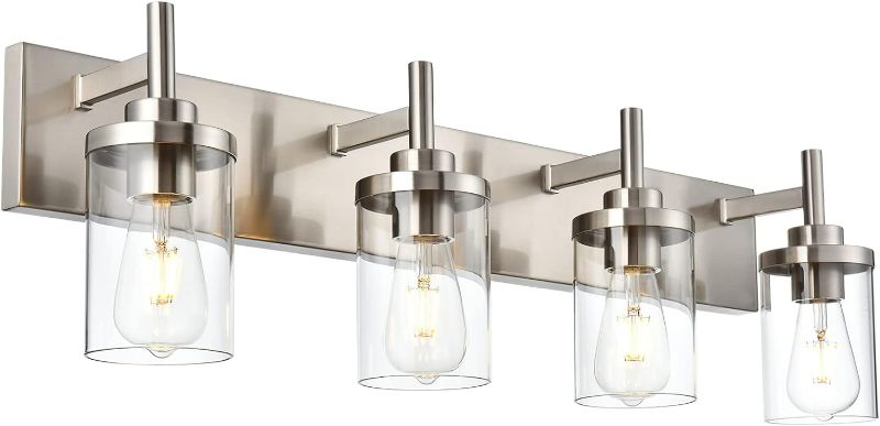 Photo 1 of 4 Lights Brushed Nickel Bathroom Vanity Light Over Mirror with Clear Glass Shades Industrial Wall Mounted Fixtures 18 inch Modern Wall Sconce Lighting for Farmhouse Living Room Bedroom Hallway
