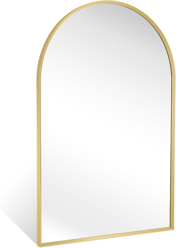 Photo 1 of Arched Wall Mirror for Bathroom, 24"x36" Gold Mordern Metal Frame for Entryway Living Room Bedroom Wall Decor