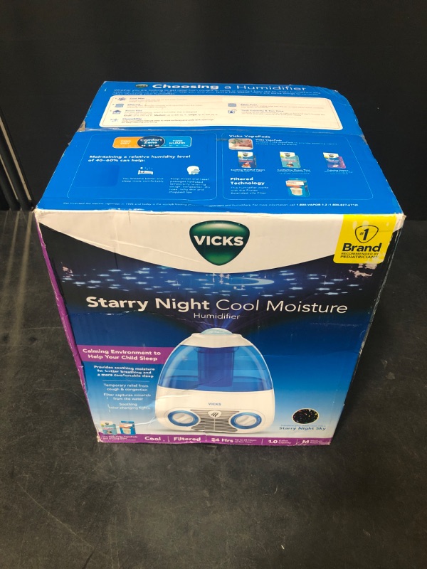 Photo 2 of Vicks Starry Night Filtered Cool Mist Humidifier, Medium to Large Rooms, 1 Gallon Tank – Cool Mist Humidifier for Baby and Kids Rooms with Light Up Star Night Light Display, Works with Vicks VapoPads