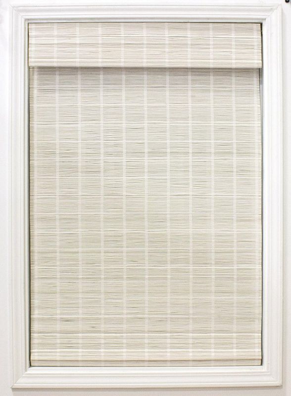 Photo 1 of 23" W x 64" L - Cordless Bamboo Roman Shades for Windows - Matchstick Bamboo Blinds for Defuse Sun Light - Easy to Lift & Fold Up Window Shades - White (2215322E)