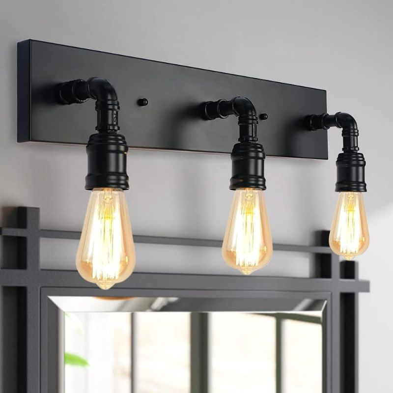 Photo 1 of Bathroom Vanity Light Fixture, Farmhouse Water Pipe Wall Sconce for Powder Room, Industrial Wall Light for Dressing Room, Bedroom, Entryway (3 Lights)