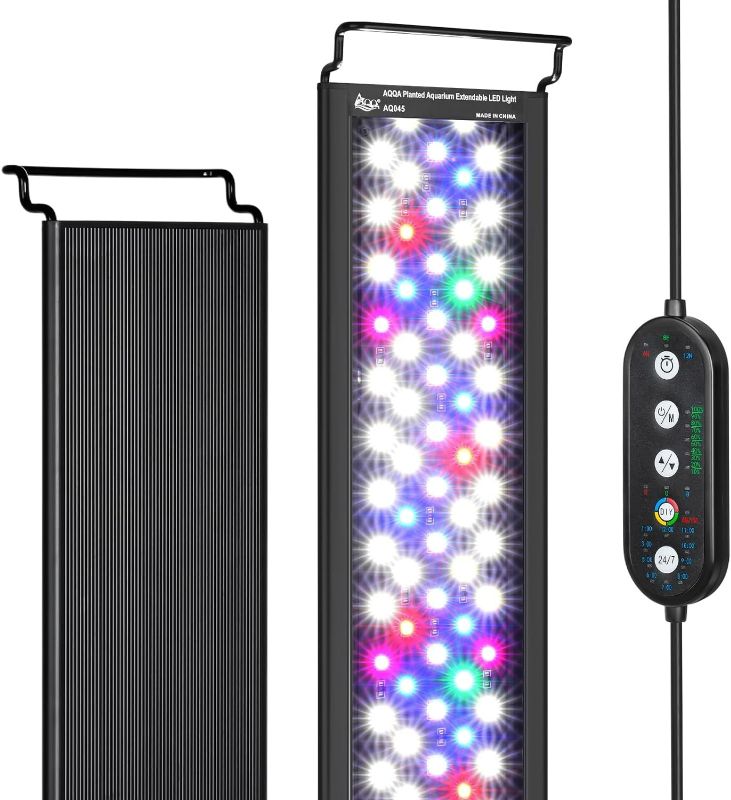 Photo 1 of AQQA LED Fish Tank Light Plant Aquarium Light Full Spectrum Waterproof Fish Light with 24/7 Natural Mode DIY Adjustable Brightness 10 Colors Timer & Extendable Bracket for 24-32 Inch (22W)