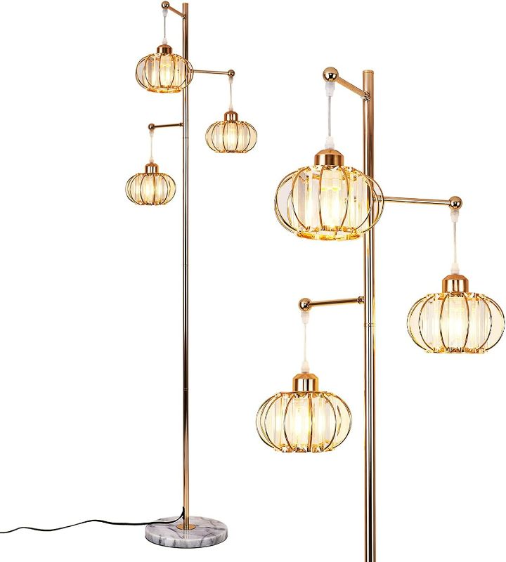 Photo 1 of Hsyile KU300259 Industrial Style Crystal Tree Floor Lamp for Living Room,Bedroom,Office,Golden Floor Light,3 Lights