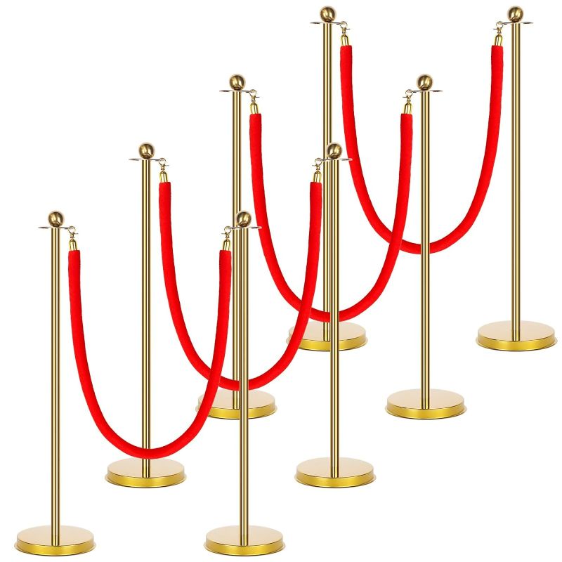 Photo 1 of 8 Set Red Carpet Party Decorations 23.6 inch Lightweight Posts and Velvet Ropes for Red Carpet Night Movie Night Party Christmas Wedding Decoration