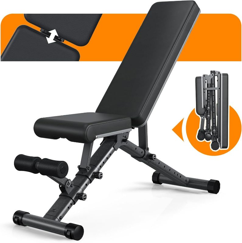 Photo 1 of Adjustable Weight Bench for Home - Workout Bench for Full Body Exercise, Incline Decline Bench with Fully Upright Backrest, Adjustable Seat Cushion for Seamless Lumbar Support, 800lbs Support- 2024 Version Black 617