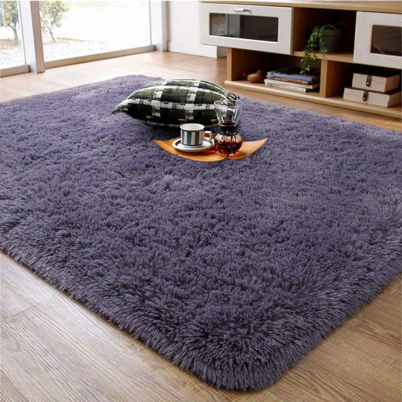 Photo 1 of Fluffy Rug, Super Soft Fuzzy Area Rugs for Bedroom Living Room - 5' x 8' Large Plush Furry Shag Rug - Kids Playroom Nursery Classroom Dining Room Decor Floor Carpet, Gray Purple