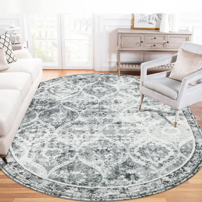 Photo 1 of Boho Rug 5'x7', Soft Tribal Area Rug Non-Slip Oval Persian Distressed Vintage Floor Mat for Bedroom, Non-Shedding Print Washable Throw Carpet for Living Room Dining Table