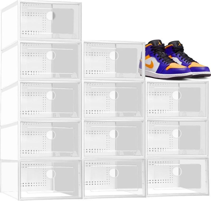 Photo 1 of Clear Shoe Boxes Stackable Shoe Storage Boxes with Lids,12 Pack Shoe Boxes Clear Plastic Stackable Shoe Organizers For Closet