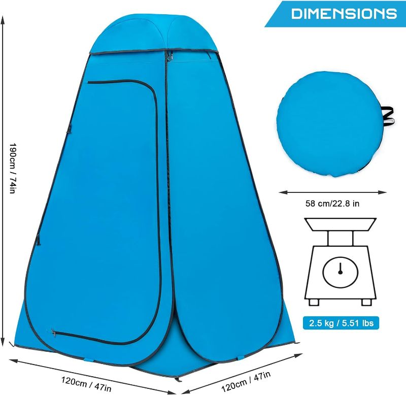 Photo 1 of (47.2" x 47.2" x 74.8") Pop Up Shower Tent, Portable Privacy Camping Changing Tent, Camp Toilet Bathroom Pod with Rain Shelter & Windows, UPF 50+ & Waterproof