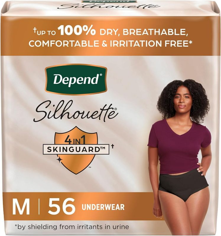 Photo 1 of Depend Silhouette Adult Incontinence and Postpartum Underwear for Women, Medium, Maximum Absorbency, Purple, 56 Count (2 Packs of 28), Packaging May Vary