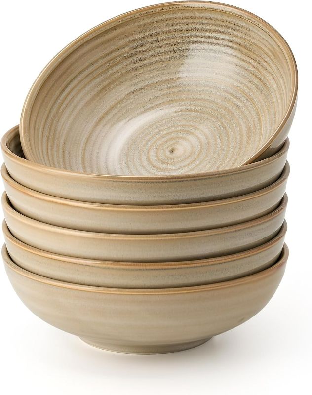 Photo 1 of Ceramic Cereal Bowls Set of 6, 24 oz Modern Kitchen Bowls Set for Cereal Soup Oatmeal Salad, Pasta Bowls, Microwave & Dishwasher Safe, Special Reactive Glaze-Brown