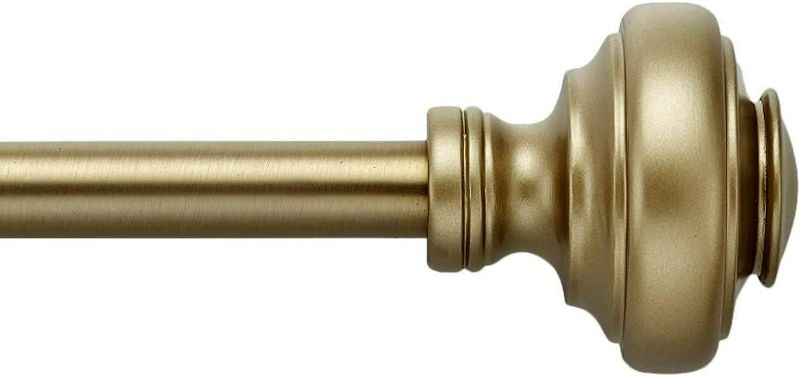 Photo 1 of MODE Simplicity Collection 5/8" Diameter Curtain Rod Set with Doorknob Curtain Rod Finials and Steel Wall Mounted Adjustable Curtain Rod, Fits 32” to 90” Windows, Gold