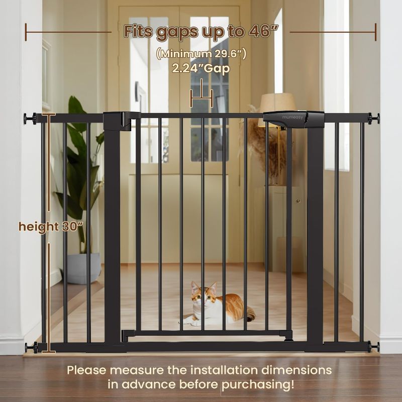 Photo 1 of Baby Gate for Stairs, 29.6"-46" Pressure Mounted Dog Gate for House, Auto Close Pet Gate with Walk Through Door for Stairs, House or Doorways