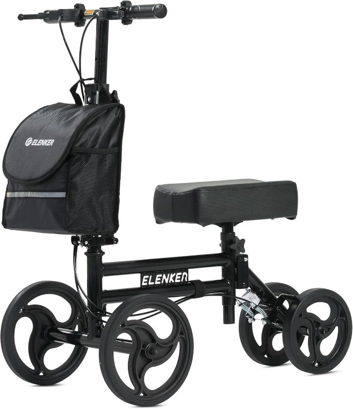 Photo 1 of ELENKER Knee Scooter with Basket Dual Braking System for Ankle and Foot Injured Bright Black