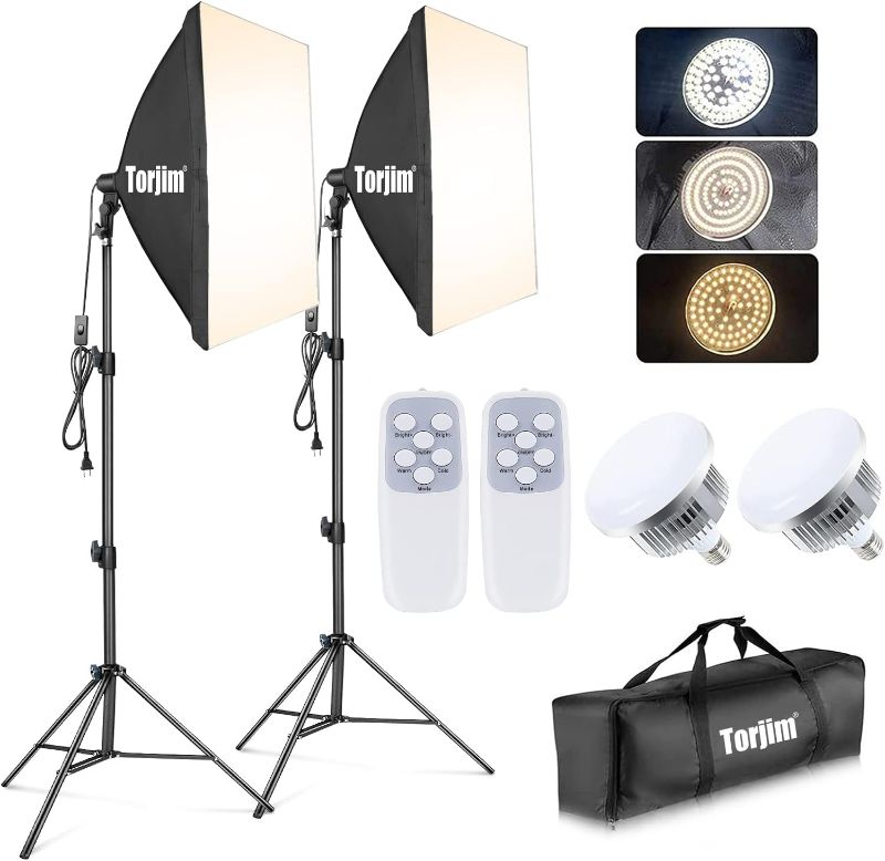 Photo 1 of Torjim Softbox Photography Lighting Kit, Professional Photo Studio Lighting with 2x27x27in Soft Box | 2X 85W 3000-7500K E26 LED Bulb, Continuous Lighting Kit for Video Recording (ST-10877)