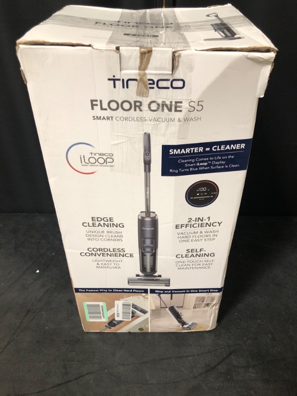 Photo 2 of Tineco Floor ONE S5 Smart Cordless Wet Dry Vacuum Cleaner and Mop for Hard Floors, Digital Display, Long Run Time, Great for Sticky Messes and Pet Hair, Space-Saving Design, Blue