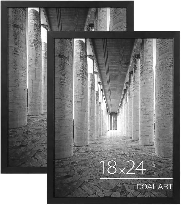 Photo 1 of DOAI ART 18x24 Poster Frame 2 Pack, Black 18 x 24 Picture Frames for Horizontal or Vertical Wall Mounting, Scratch-proof Safe and Artistic Large Photo Frame Wall Art