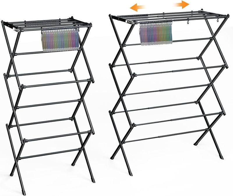 Photo 1 of Household Indoor Foldable Drying Rack Clothing, Laundry Drying Rack - 40" x 28.8" x 14.2", Space Saving Indoor & Outdoor, Black-1pack