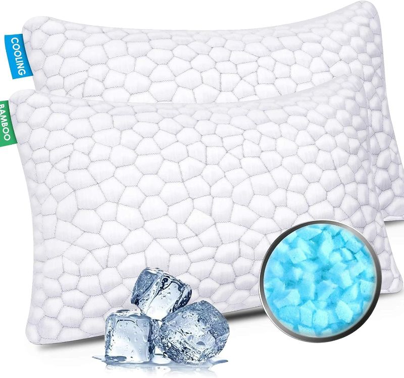 Photo 1 of Cooling Bed Pillows for Sleeping 2 Pack Shredded Memory Foam Pillows Adjustable Cool Pillow for Side Back Stomach Sleepers Luxury Gel Pillows Queen Size Set of 2 with Washable Removable Cover